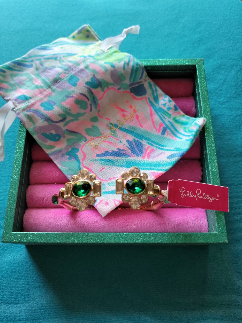 Lilly Pulitzer Gold Tone Bracelet with Emerald Green Stones